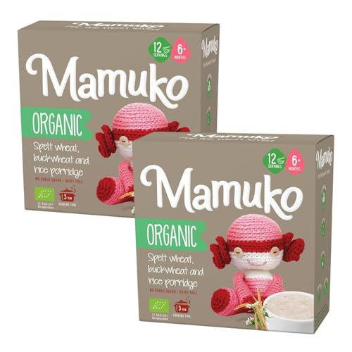 MAMUKO Organic Porridge - Healthy Porridge Blend of Spelt, Buckwheat & Rice - High Fiber Porridge with No Added Sugar, Milk & Preservatives - Organic Porridge Ideal for Toddlers - 2 Pack (10 Servings)