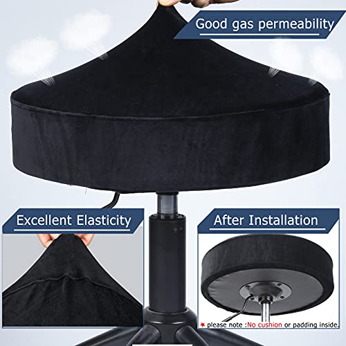 Image of SINOSSO Round Vanity Bench Covers Set of 4, Dia.(13 inch- 15.5 inch) Super Soft Velvet Stretch Washable Bar Stool Slipcover Seat Protector, (Round, Black, 4 Counts)