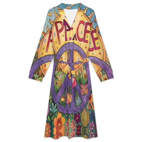 Peace Summer Garden Soft Robe Long Sleeve Bathrobes V Neck Sleepwear Spa Robes with Belt Men Woman3