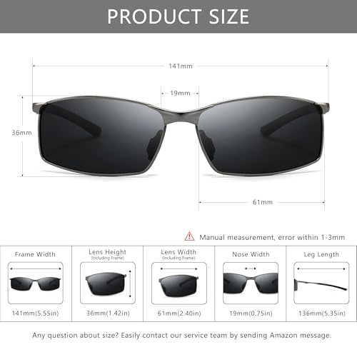 Image of SUNGAIT Ultra-Lightweight Polarized Sunglasses Men for Driving Fishing Golf, Rectangular Metal Frame with Spring Hinge