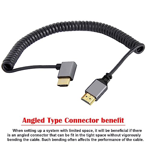 NFHK HDMI 2.0 Male to HDMI Male 4K 60hz Stretch Coiled Cable Right Angled 90 Degree for HDTV Computer Laptop Monitor - Image 2