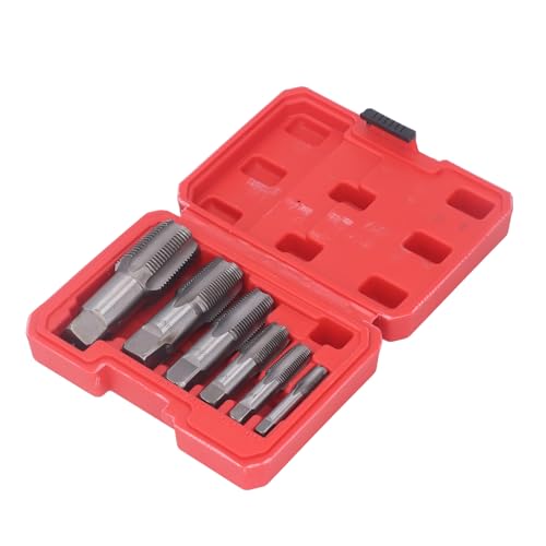 6Pcs Pipe Tap Set, Carbon Steel Threading Taps Tool Kit with Storage Box NPT Tap Kit Pipe Thread Tap Set for PVC Pipe, Steel Drill Bits 1in 3/4in 1/2in 3/8in 1/4in 1/8in NPT Taps