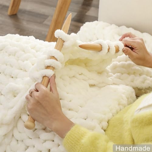 WESHIONGOO Manta Tejida Chunky 40"×40" Blanco Crema miniatura 6