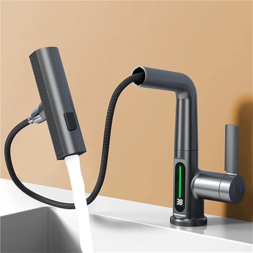 Grifo para baño y cocina con cascada y pantalla digital inteligente en blanco. 8
