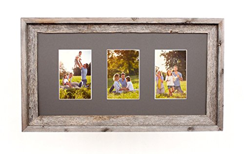 BARNWOODUSA Multi Opening Mat with 100% Up-cycled Reclaimed Wood Frame with Plexiglass (3-4x6, Cinder)