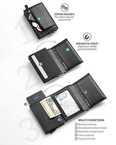 VULKIT Creditcardetui, echt leer, RFID-blokkeren, bifold portemonnee voor heren, portemonnee met muntvak en bankbiljettenvak, V3 Cross Zwart, s, - Image 4
