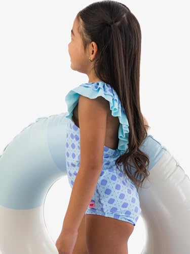 Image of RuffleButts Girls UPF50+ Sun Protection Ruffle V-Back One Piece Swimsuit