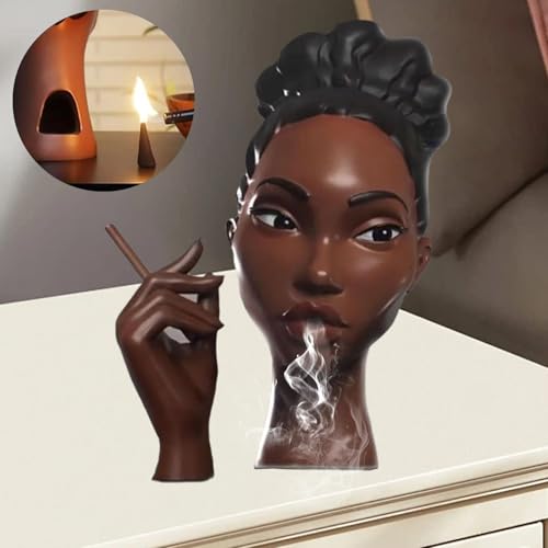 KLUSIET Head Incense Holder Black Women Head Incense Burner Black Women Solange-Headscents Incense Holder Black Women Headscents Incense Holder for Bedroom Livingroom Home Decor(B)