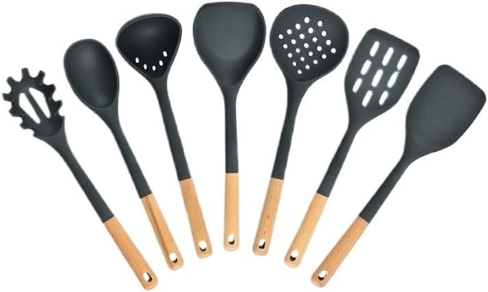 Black Multi Purpose Silicone Wooden Spatula Soup Spoon Cooking in The Kitchen