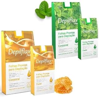 Kit Folhas Prontas Depilação Facial e Corporal Natural e Hortelã Depilflax