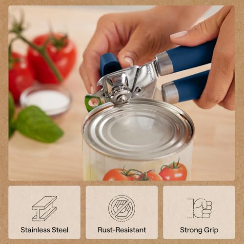 Image of GORILLA GRIP Upgraded Model Stainless Steel Manual Can Opener, Blue | US Designed, Oversized Handheld Turn Knob, Comfortable Handle for Easy Turning, Multifunctional Kitchen Tool, Open Bottles