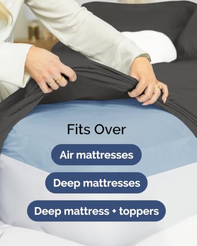 Image of 2 Pack Extra Deep Twin Fitted Sheets with Extra Deep Pockets - Charcoal | Hotel Luxury Bottom Fitted Sheets Only, Soft, Fade & Wrinkle Free, Breathable & Comfy, All Around Elastic Fitted Sheets
