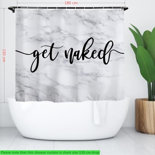 goodbath Marble Shower Curtain Short, Get Naked Waterproof Bathroom Curtains Anti Mould Fabric Bath Curtains - Image 2