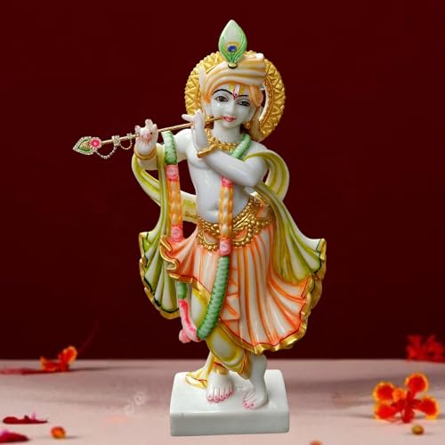 Image of Marble Beautifully Handicraft & Design Lord Krishna Idols Statue Murti (Design-6)