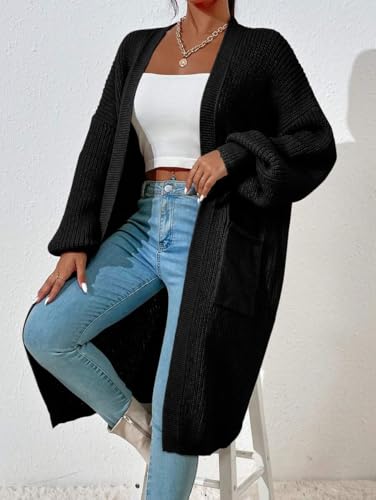 Image of LIGHT DOT Women's Winter Midi Cardigan Sweater Long Sleeve Sweater Coat (Black, L)