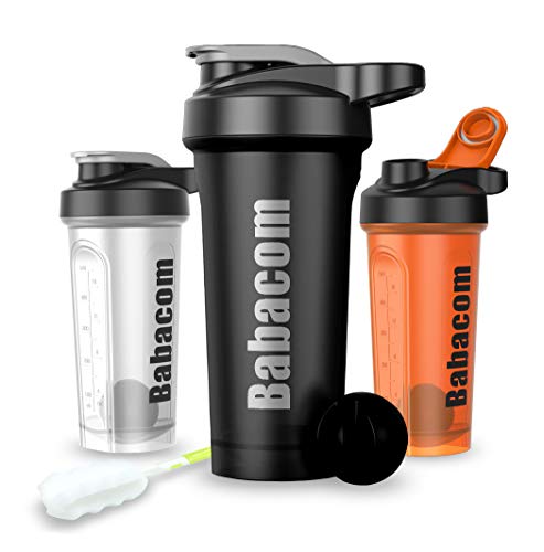 Shaker Bouteille d'eau avec Remuer la Balle Protein Shaker avec Brosse de Nettoyage 28OZ/700ML pour Sportifs et Fitness Sans BPA