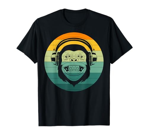 Lustiger Affe Kopfhörer Grinsend Musikliebhaber T-Shirt Lustiger Affe Kopfhörer Grinsend Musikliebhaber T-Shirt