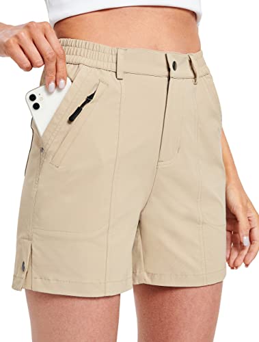 Hartpor Women's Golf Hiking Shorts Quick Dry Stretch 5 Inch Casual Summer Shorts With Pockets Water Resistant Light Khaki,L #TOP17