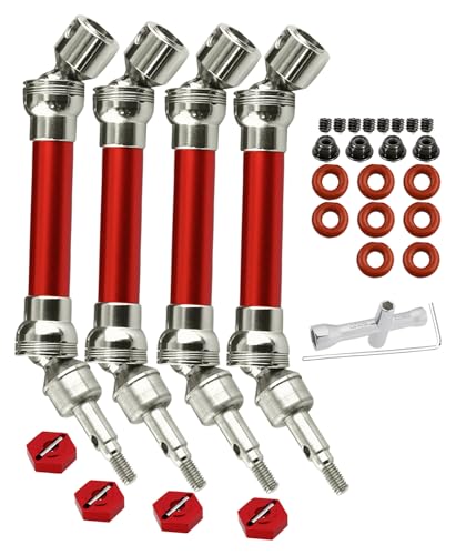 Rcarmumb CVD Drive Shaft Axles Upgrades for 1/10 Granite Senton 3s Blx&Mega550,Vortek 3s Blx,Big Rock v2,4Pcs Front Rear Harden Steel #45 Driveshaft Parts Hop Up, #ARAC4041, (More Powerful),Red