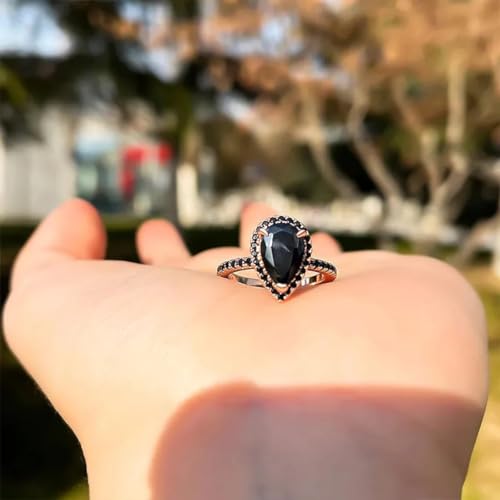 Antique Engagement Rings 3 CT Pear Cut Black Moissanite Diamond Wedding Ring Art Deco Halo Black CZ Onyx Ring - AUIT42RL5767972