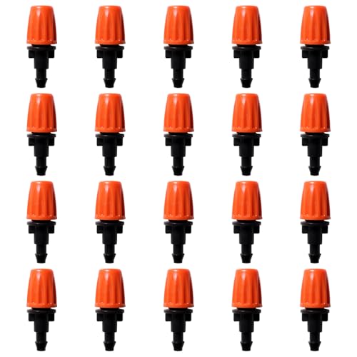 VooGenzek 20 Stücke Verstellbare Mikro-Sprühstrahler für 4/7 mm Tropfschläuche, Garten Misting Bewässerungssystem, Tropfsystem Bewässerungsregner, für Garten, Rasen, Orange