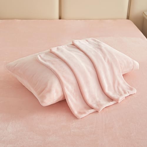 Image of Viviland Plush Micro Fleece Queen Bed Sheet Set - Soft Fuzzy Polar Fleece Velour Velvet Sheets - Extra Warm Winter Fleece Bed Sheets with Deep Pocket - Pink - Queen | Soft Flannel-like Fleece, 100% Polyester, Fluffy Velvety Feel, 200GSM, 15 inch Deep Pocket, Warm Winter Gift & Decor