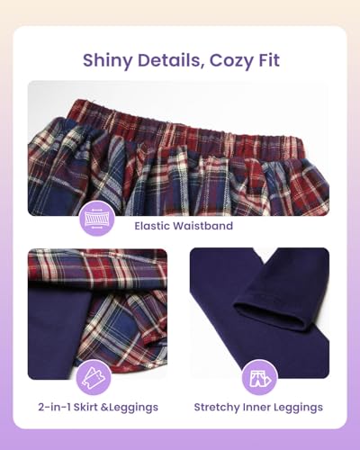 Girls Plaid Skirted Leggings – Kids Tartan Skirt with Stretch Leggings and Elastic Waistband4