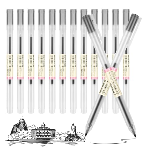 OFFCUP Penna Gel, 12Pcs Penna a Sfera in Gel Inchiostro, Penna Roller, 0.5mm Penne Gel Nera Punta Fine Penna a Inchiostro Liquido, Penne per Cancelleria per Scuola Adulti Articoli Ufficio (Nero)