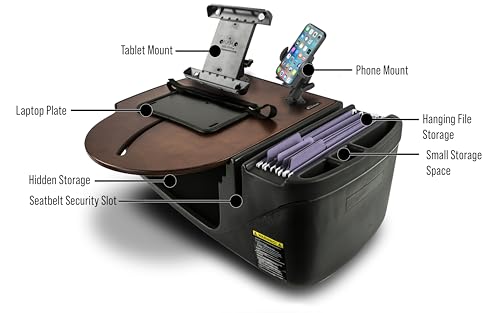Image of AutoExec AE-RMCD-PM-TAB-21M Roadmaster Car Desk for Your Vehicle Workstation and Mobile Office, Mahogany with Phone Mount and Tablet Mount | Vehicle Workstation, Mobile Office, Phone Mount, Tablet Mount