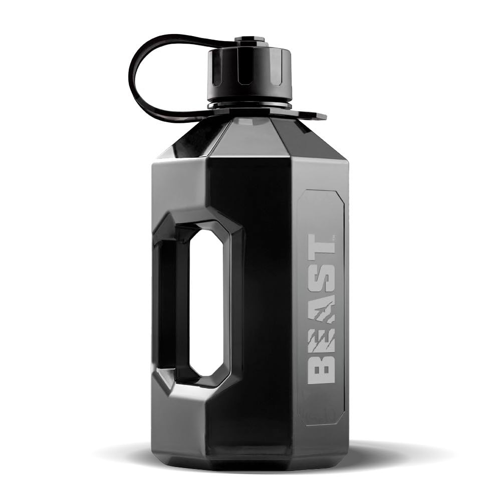 Alpha Designs | 2 Litre Water Bottle | 2.4l Large Drinks Water Jug | Holiday, Travel | Beast Black