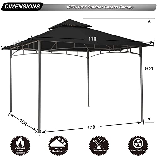 ABCCANOPY 3.35x3.35m Patio Pavillon für Patios Doppeldachweichdach Garten Hinterhof-Pavillon für Schatten und Regen,Schwarz – Bild 7
