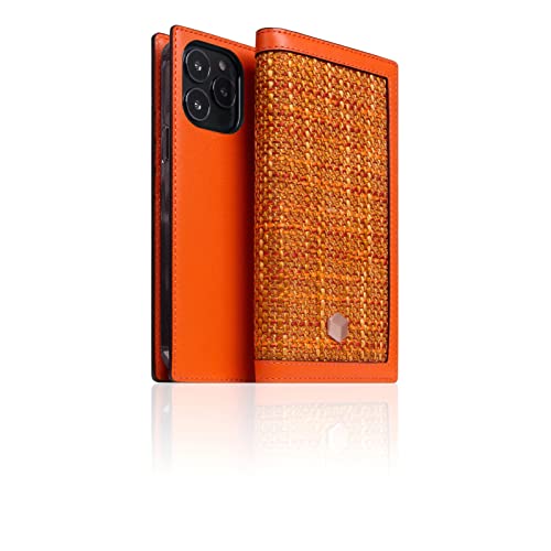 Belgian Fabric Wallet Case for iPhone 13 Pro Max - Handcrafted Diary Style with Card Holders and Side Cash Pocket, Gift Box Included (Orange) - SLG D5 Edition