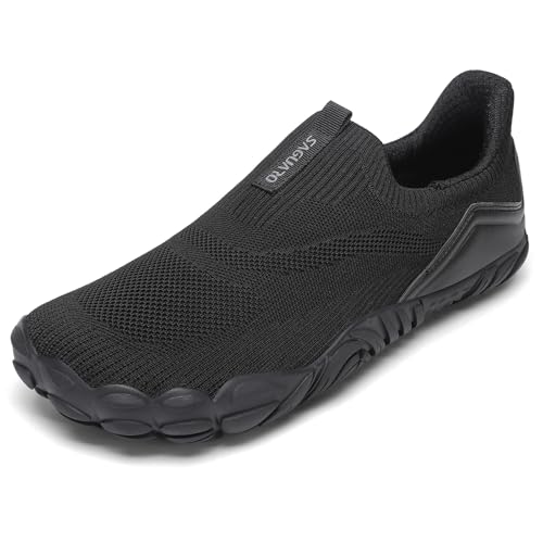 SAGUARO Knit Barfußschuhe Herren Barfussschuhe Damen Barfuß Schuhe Slip-On Barefoot Shoes Outdoor Zehenschuhe Fitnessschuhe rutschfest mit Zero Drop Sohle für Alltag,Pendeln,Walking Schwarz,Gr.43