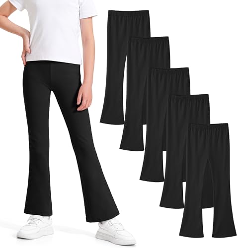 Image of BOOPH 5 Pack Girls Flare Leggings Kids Bell Bottom Pants Cotton Clothes | High Waist Casual Pants for Teen Girl 5-14 Years