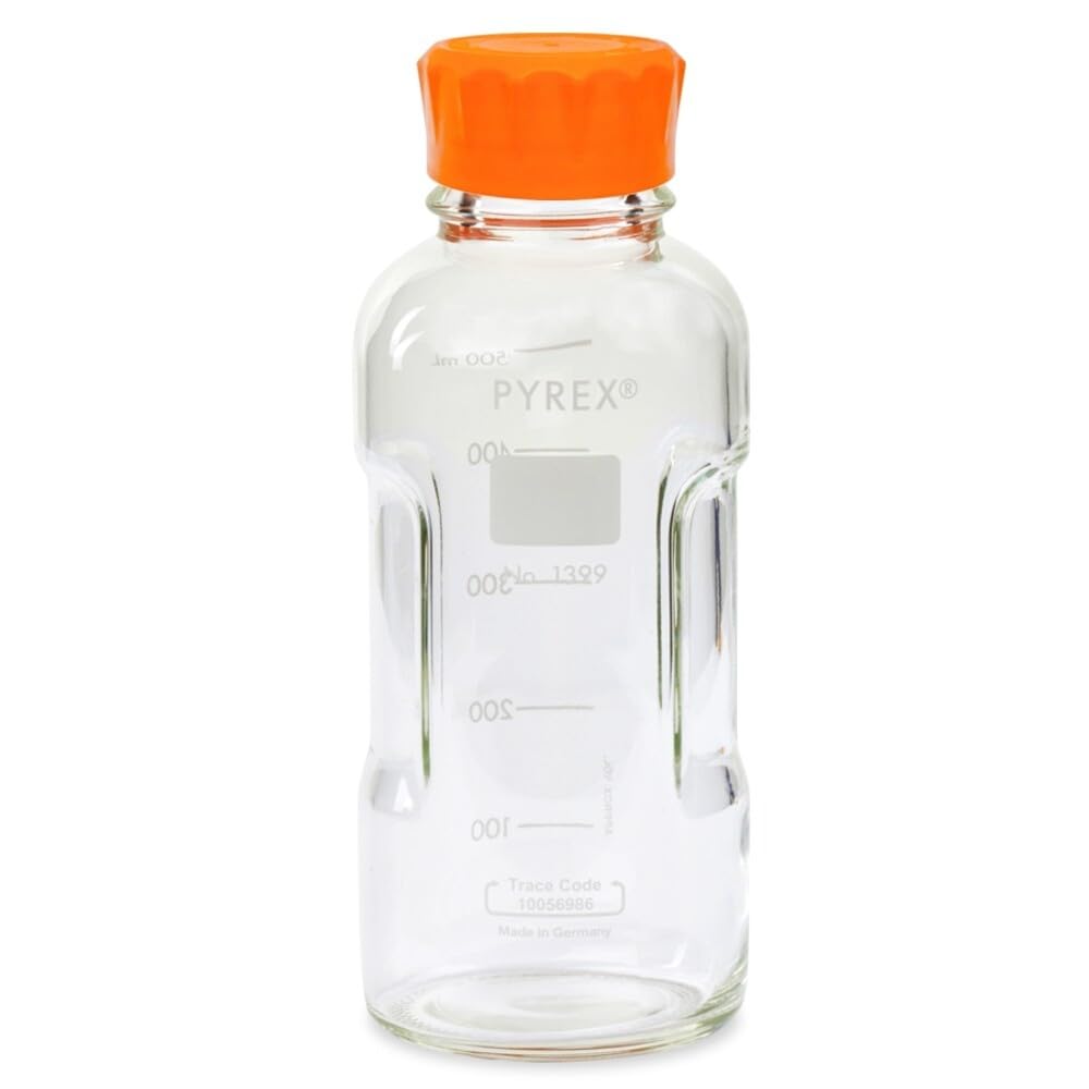 Pyrex 1399-500CN-M Slim Line Media Bottle Easy Pour Corning 500ML Ca, vidrio (paquete de 4)