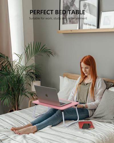 Image of ZEAPTAC Foldable Lap Desk, Portable Bed Table, Laptop Stand, Lightweight & Mini Table for Breakfast /Picnic /Drawing /Couch /Floor - Pink