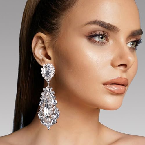 Big Silver Chandelier Earrings for Women Dangling Bling Large Rhinestone Earrings Formal Jewelry2