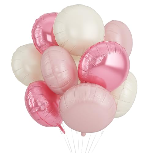 20PCS 18 Inch Round Foil Balloon, Retro Light Pink Cream White Ro...
