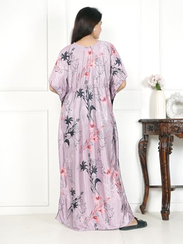 Image of Women's Printed Satin Blend Kaftan Nighty /Nightgown /Nightwear /Maxi WSR-185