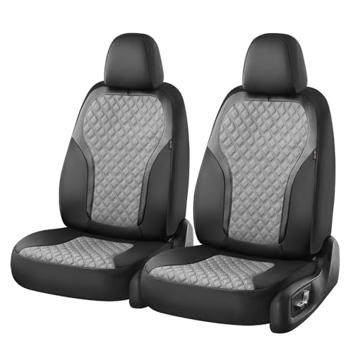 Image of Coverado Car Seat Covers for Front Seats, Luxury Leather Car Seat Cover with Carbon Fiber Weave, Waterproof Automotive Seat Protectors 2-Pack, Driver Seat Covers Universal Fit Most Cars, Black&Gray