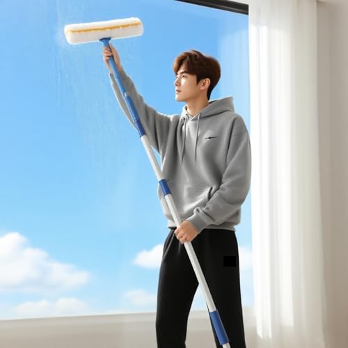 Ultra-Long Window Cleaning Set 16-40 Ft, Telescopic Glass Washing Pole with Silicone Squeegee, Professional Cleaner Tools for Shops & Shopping Centers (9m/29.5ft)