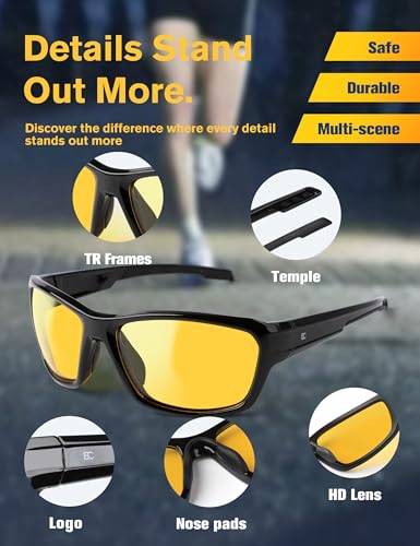 Image of BIRCEN Night Vision Glasses for Driving: Anti Glare TR90 Yellow Glasses