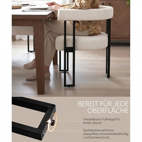 Bouclé gepolsterter Esszimmerstuhl mit Metallbeinen – Mid-Century Modern Sessel mit weicher Cord-Polsterung, stilvoller Küchenstuhl & Wohnzimmerstuhl für Esszimmer, Küche, Wohnbereich (Creme, 1 Stück)