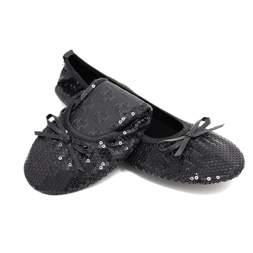 Image of Silky Toes Foldable Sequin Shoes for Women | Comfortable Dressy Flats for Weddings, Parties & Events | Ballet Purse Slippers