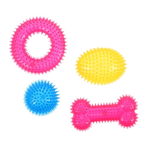 TOBBOMEY 4stücke Kauball Für Hunde Zum Kauen Und Zahnwechsel Geeignet Für Welpen Und Große Rassen Mit Einzigartiger Textur Und Form Für Lebhafte Beschäftigung Leicht Zu Reinigen Und