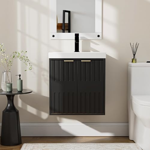 UEV Meuble de Salle de Bain Suspendu avec Vasque - Armoire sous-Lavabo 2 Portes Finition Bois - Gain de Place & Entretien Facile, Idéal pour Petites Salles de Bain et...