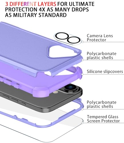 Image of Diverbox for iPhone 16 Plus Case [Shockproof] [Dropproof] [Tempered Glass Screen Protector + Camera Protectors] Heavy Duty Protection Phone Case Cover for Apple iPhone 16 Plus (Purple)