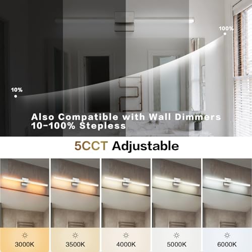 Image of SOLFART Bathroom Vanity Light 32-Inch: Brushed Nickel LED Bar Dimmable 5 Color Temperature 360 Degree Rotation Bathroom Light Fixtures ETL IP44