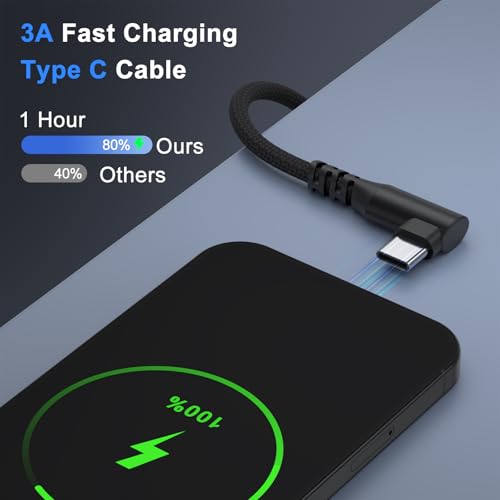 Image of Meliya USB-A to USB-C 90 Degree Angled Cable, Type-C Fast Charging Nylon Braided 3A Cord for iPhone 17 /16 /15 Pro Max Plus Air, Samsung Galaxy, Huawei, Xiaomi, Redmi, Google Pixel, OPPO-2M