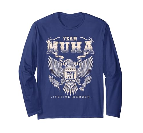 Team Muha Lifetime Member - Muha Name Long Sleeve T-Shirt, Adult Unisex, Navy Blue, Small